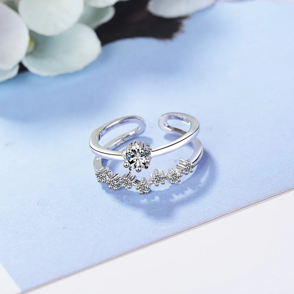 Wholesale Simple Style Star Copper Inlay White Gold Plated Zircon Open Rings