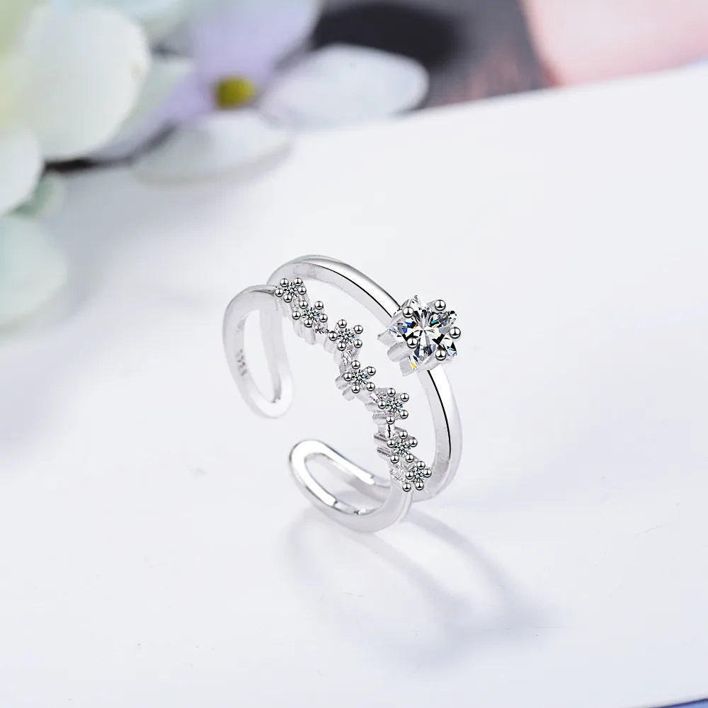 Wholesale Simple Style Star Copper Inlay White Gold Plated Zircon Open Rings