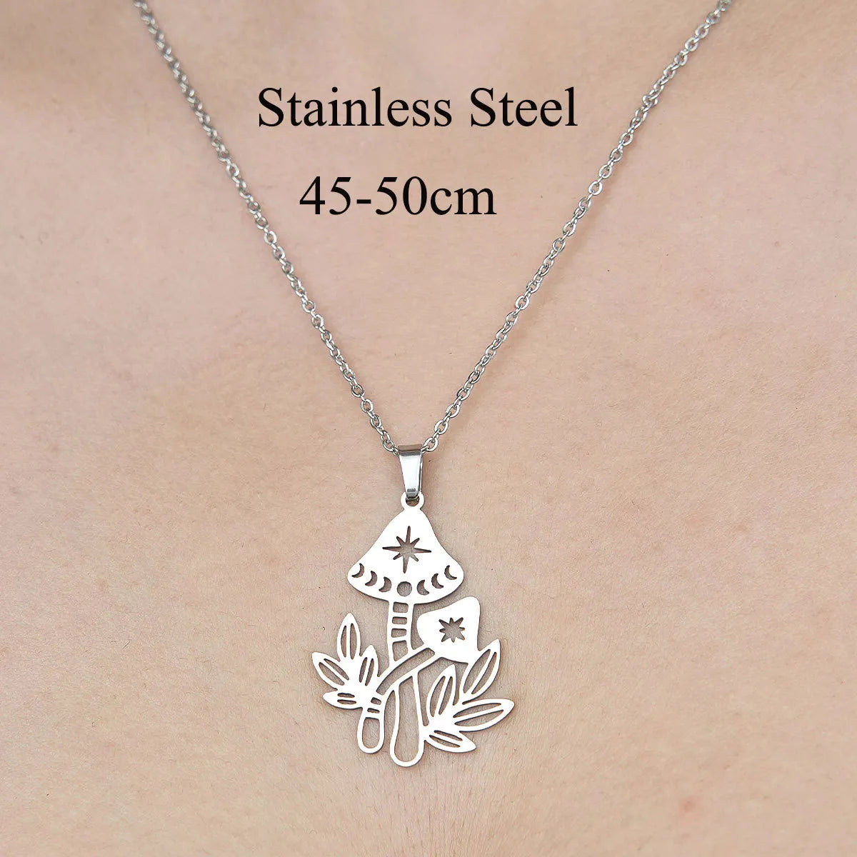 201 Stainless Steel Simple Style Polishing Plating Star Moon Mushroom Pendant Necklace