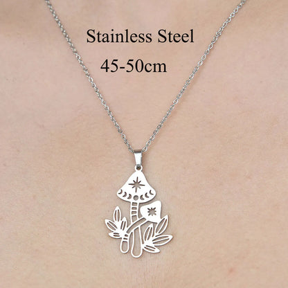 201 Stainless Steel Simple Style Polishing Plating Star Moon Mushroom Pendant Necklace