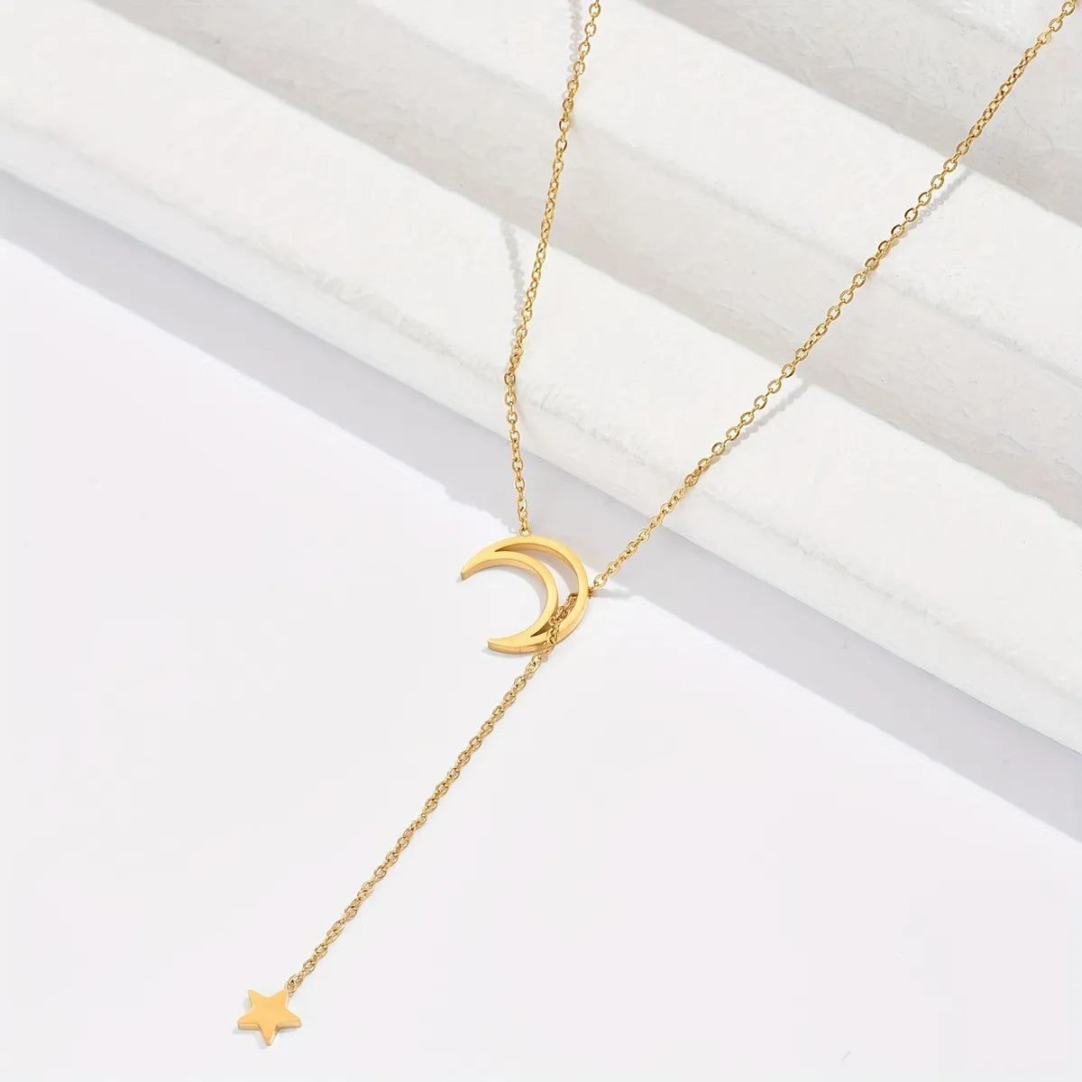 Wholesale Simple Style Star Moon Stainless Steel 14k Gold Plated Necklace