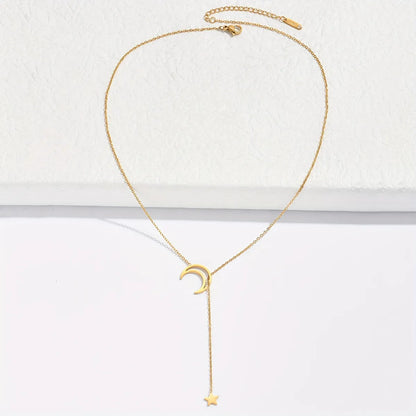 Wholesale Simple Style Star Moon Stainless Steel 14k Gold Plated Necklace