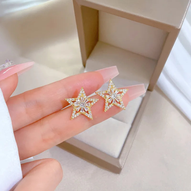 Titanium Steel Copper Simple Style Plating Inlay Star Artificial Gemstones Earrings Necklace