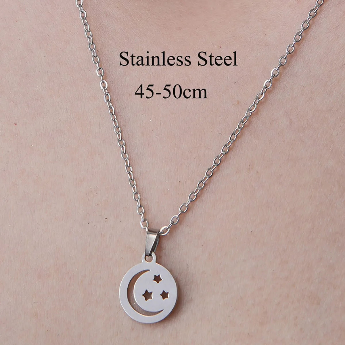 201 Stainless Steel Simple Style Polishing Plating Sun Star Moon Pendant Necklace