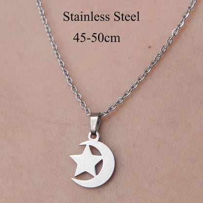 201 Stainless Steel Simple Style Polishing Plating Sun Star Moon Pendant Necklace