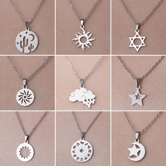 201 Stainless Steel Simple Style Polishing Plating Sun Star Moon Pendant Necklace