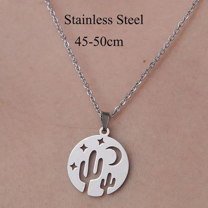 201 Stainless Steel Simple Style Polishing Plating Sun Star Moon Pendant Necklace