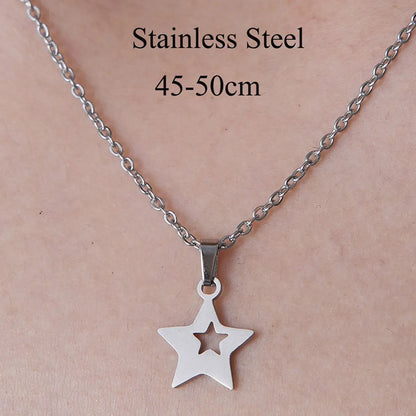 201 Stainless Steel Simple Style Polishing Plating Sun Star Moon Pendant Necklace