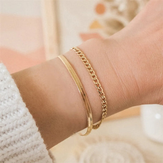 Wholesale Simple Style U Shape Stainless Steel Plating Chain 14k Gold Plated Bracelets