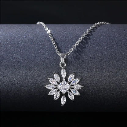 Stainless Steel Titanium Steel White Gold Plated Simple Style Plating Inlay Water Droplets Flower Zircon Pendant Necklace