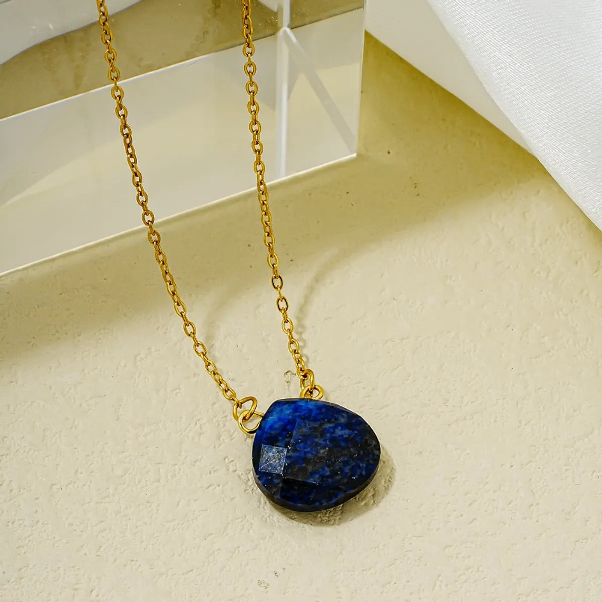 Wholesale Simple Style Water Droplets Stainless Steel Natural Stone Chain Pendant Necklace