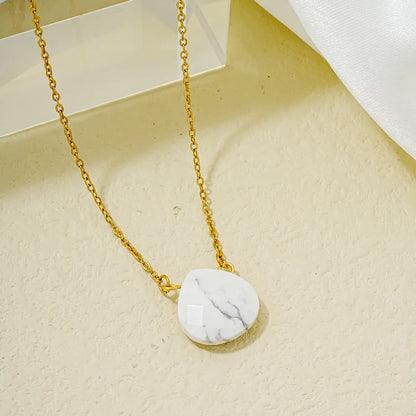 Wholesale Simple Style Water Droplets Stainless Steel Natural Stone Chain Pendant Necklace