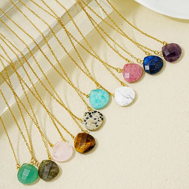 Wholesale Simple Style Water Droplets Stainless Steel Natural Stone Chain Pendant Necklace