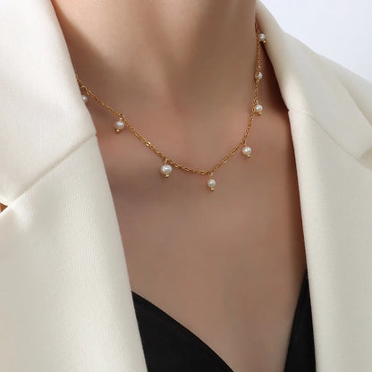 Wholesale Simple Titanium Steel Gold Plated Pearl Necklace Gooddiy