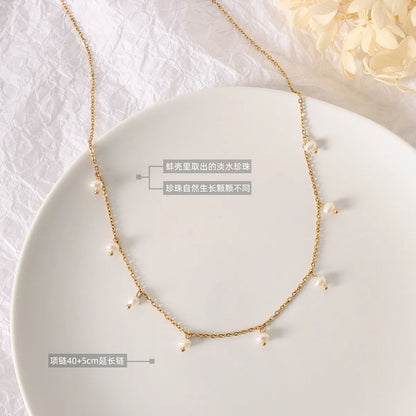 Wholesale Simple Titanium Steel Gold Plated Pearl Necklace Gooddiy