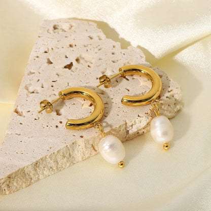 Fashion Geometric Plating Stainless Steel Pearl Gold Plated Earrings