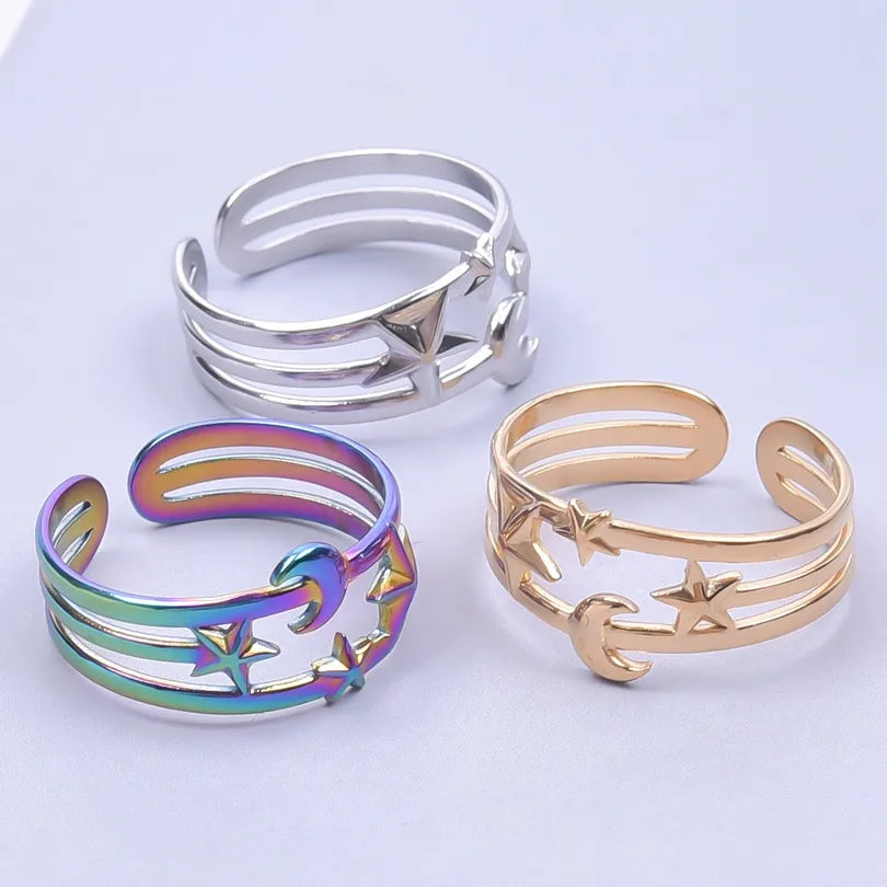 Wholesale Jewelry Streetwear Star Moon 304 Stainless Steel Open Ring