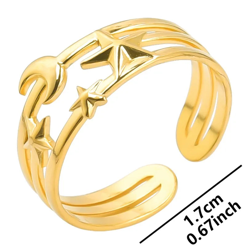 Wholesale Jewelry Streetwear Star Moon 304 Stainless Steel Open Ring