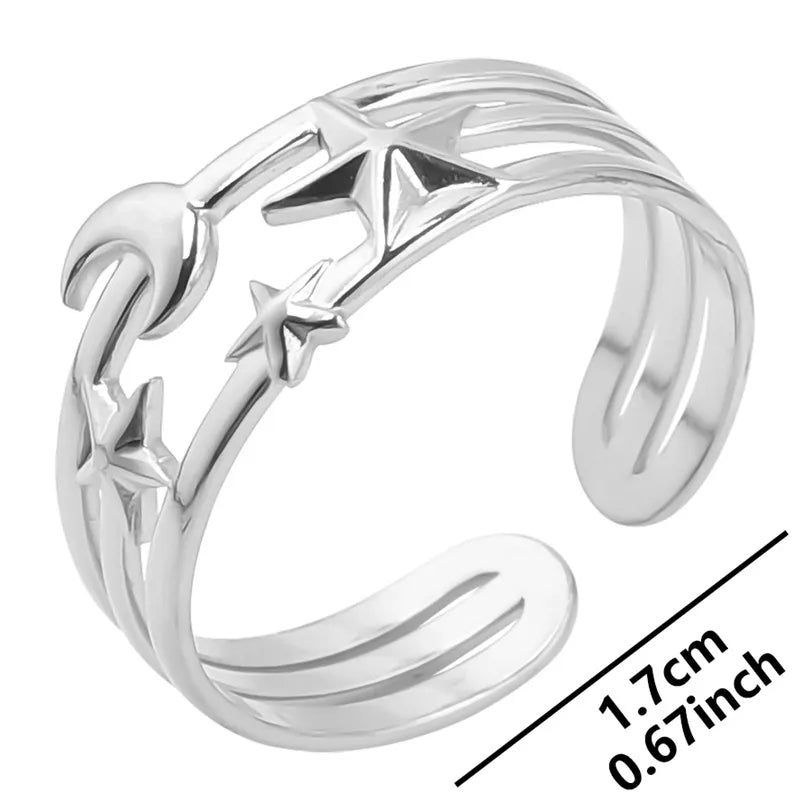 Wholesale Jewelry Streetwear Star Moon 304 Stainless Steel Open Ring