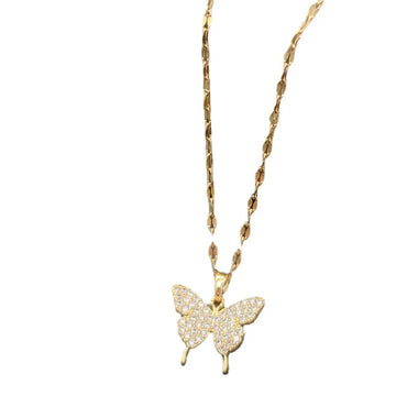 Wholesale Sweet Butterfly Titanium Steel Rhinestones Pendant Necklace