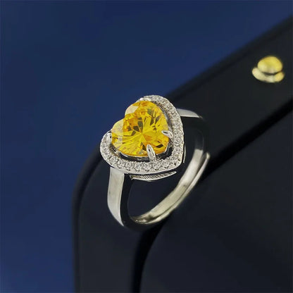 Wholesale Sweet Commute Shiny Heart Shape Copper Inlay 18K Gold Plated Zircon Open Rings