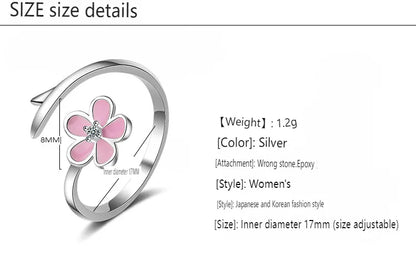 Wholesale Sweet Flower Copper Epoxy Inlay Silver Plated Zircon Open Rings