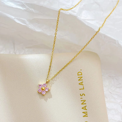 Wholesale Jewelry Sweet Flower 304 Stainless Steel Artificial Crystal White Gold Plated Gold Plated Plating Inlay Pendant Necklace