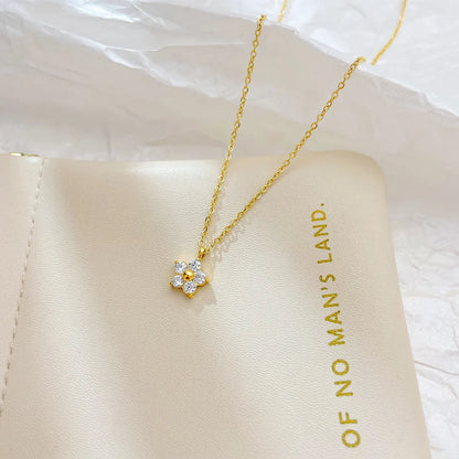 Wholesale Jewelry Sweet Flower 304 Stainless Steel Artificial Crystal White Gold Plated Gold Plated Plating Inlay Pendant Necklace