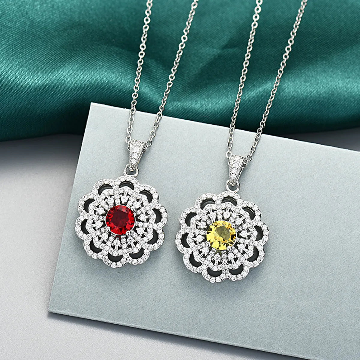 Wholesale Sweet Flower Stainless Steel Plating Inlay Zircon Pendant Necklace