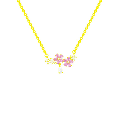 Wholesale Sweet Flower Titanium Steel Inlay Zircon Pendant Necklace