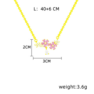 Wholesale Sweet Flower Titanium Steel Inlay Zircon Pendant Necklace