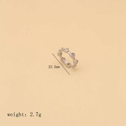 Wholesale Sweet Heart Shape Copper Inlay 18K Gold Plated White Gold Plated Zircon Adjustable Ring