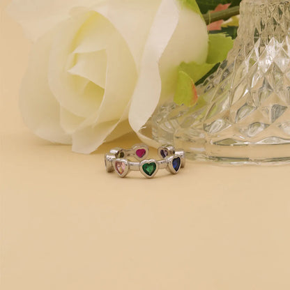 Wholesale Sweet Heart Shape Copper Inlay 18K Gold Plated White Gold Plated Zircon Adjustable Ring