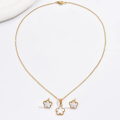 201 Stainless Steel 18K Gold Plated Sweet Simple Style Artistic Inlay Flower Shell Jewelry Set