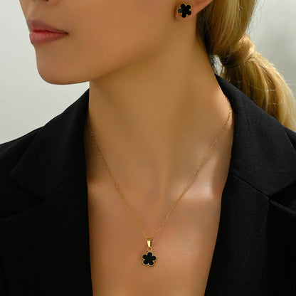 201 Stainless Steel 18K Gold Plated Sweet Simple Style Artistic Inlay Flower Shell Jewelry Set