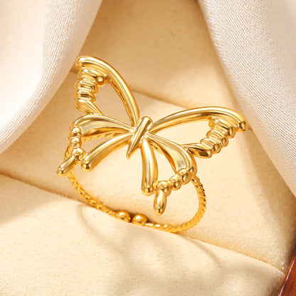 Sweet Simple Style Butterfly Stainless Steel Plating Hollow Out 18k Gold Plated Rings