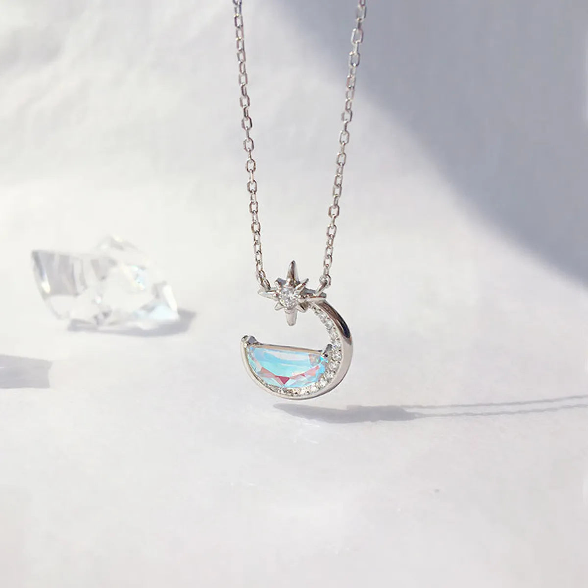 Wholesale Sweet Simple Style Circle Star Moon Sterling Silver Plating Inlay Crystal Pendant Necklace