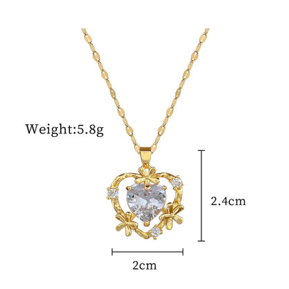 Titanium Steel Brass Sweet Simple Style Commute Inlay Heart Shape Artificial Gemstones Earrings Necklace