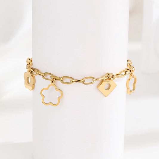 Wholesale Sweet Simple Style Flower Stainless Steel Plating Hollow Out 18k Gold Plated Bracelets