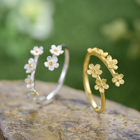 Wholesale Sweet Simple Style Flower Sterling Silver Plating Open Ring