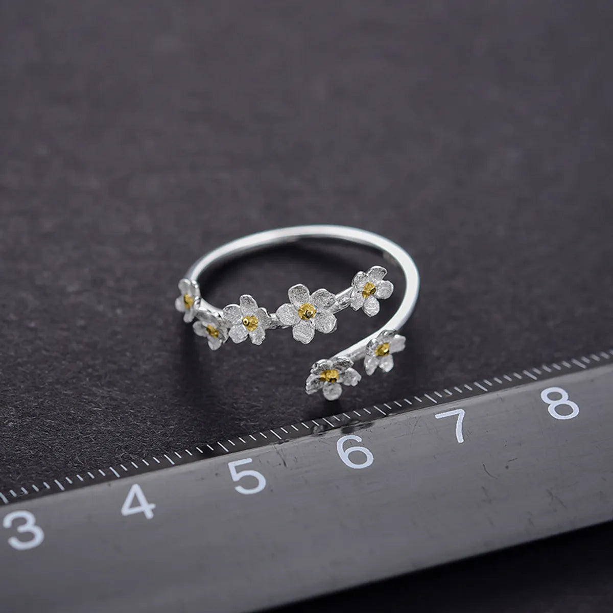 Wholesale Sweet Simple Style Flower Sterling Silver Plating Open Ring