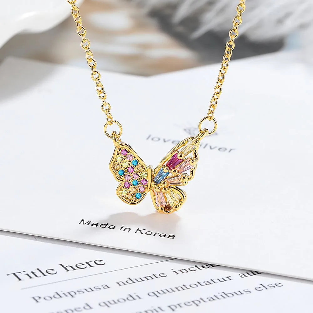 Wholesale Sweet Simple Style Shiny Butterfly Copper Hollow Out Inlay Zircon Necklace