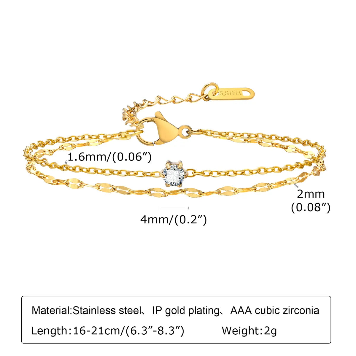 Sweet Simple Style Solid Color Stainless Steel Plating Inlay Zircon 18k Gold Plated Bracelets