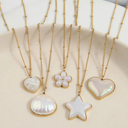 Wholesale Sweet Star Heart Shape Titanium Steel Plating Inlay Shell Pendant Necklace