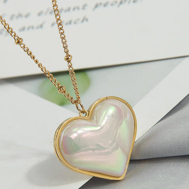 Wholesale Sweet Star Heart Shape Titanium Steel Plating Inlay Shell Pendant Necklace