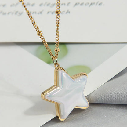 Wholesale Sweet Star Heart Shape Titanium Steel Plating Inlay Shell Pendant Necklace