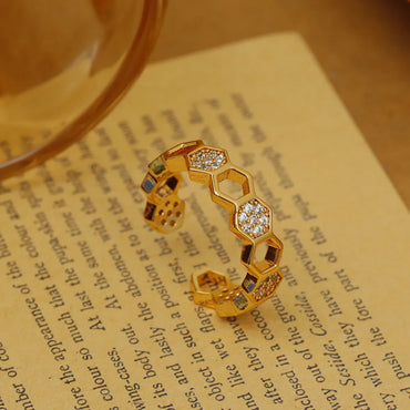 Wholesale Vacation Simple Style Solid Color Copper Plating Inlay 18K Gold Plated Zircon Open Rings