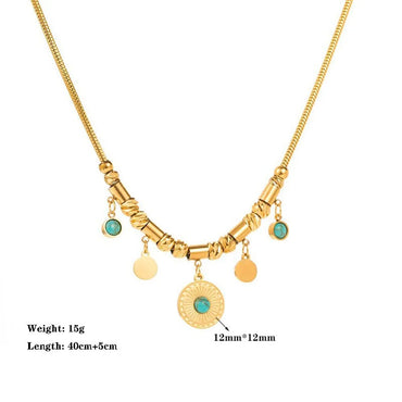 Wholesale Vintage Style Classic Style Round Water Droplets Eye Titanium Steel Plating Inlay 18k Gold Plated Turquoise Rhinestones Bracelets Necklace