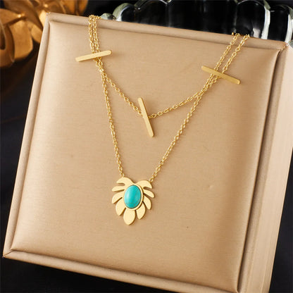 Wholesale Vintage Style Color Block Titanium Steel Plating 18k Gold Plated Pendant Necklace