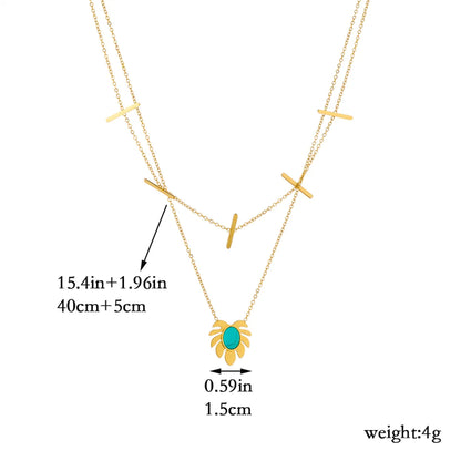 Wholesale Vintage Style Color Block Titanium Steel Plating 18k Gold Plated Pendant Necklace